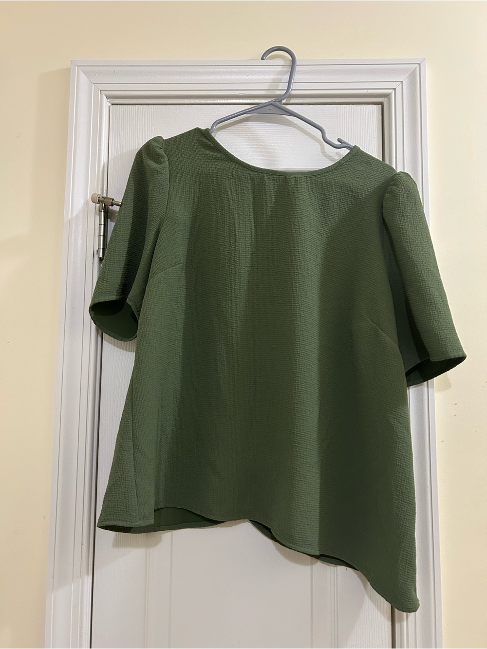 DR2 Olive Green Textured Asymmetric Short Sleeve Top